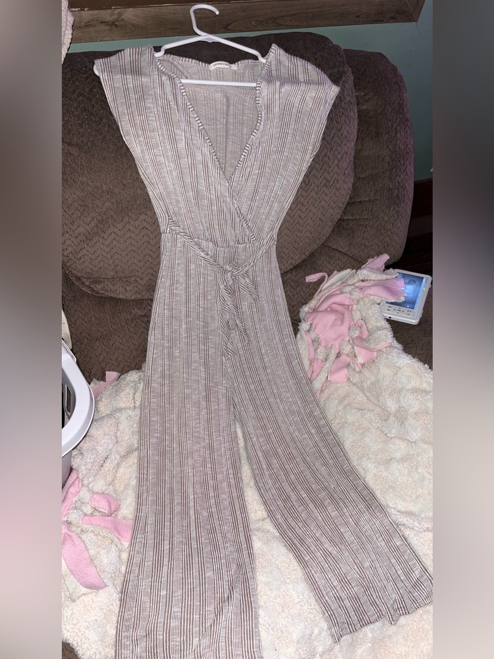Caution To The Wind Taupe Ribbed Jumpsuit